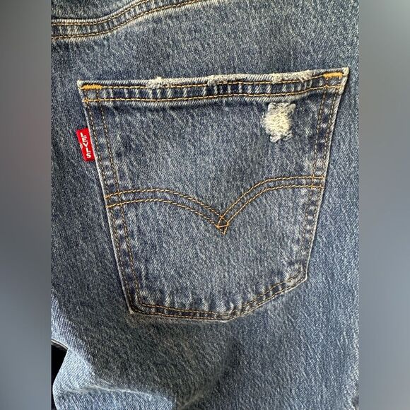 Levi's 70s Inspired High Rise Slim Fit Medium Wash Raw Edge Flare Denim Jeans 28 - Picture 8 of 13
